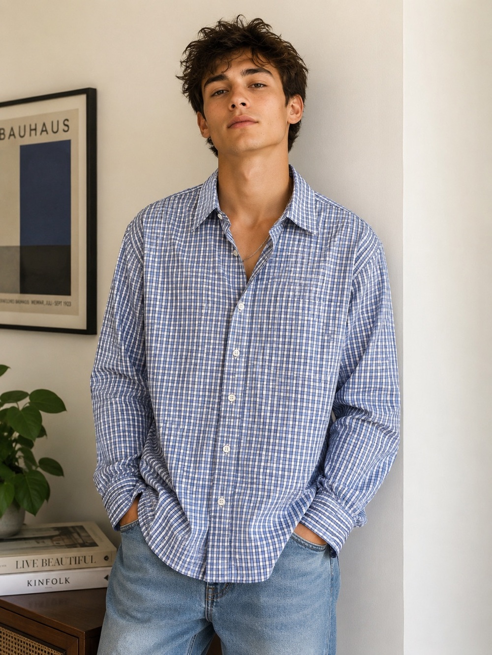 UNTUCKit Blue & White Gingham Button-Down Shirt – Men’s Medium Slim Fit - Picture 2 of 9